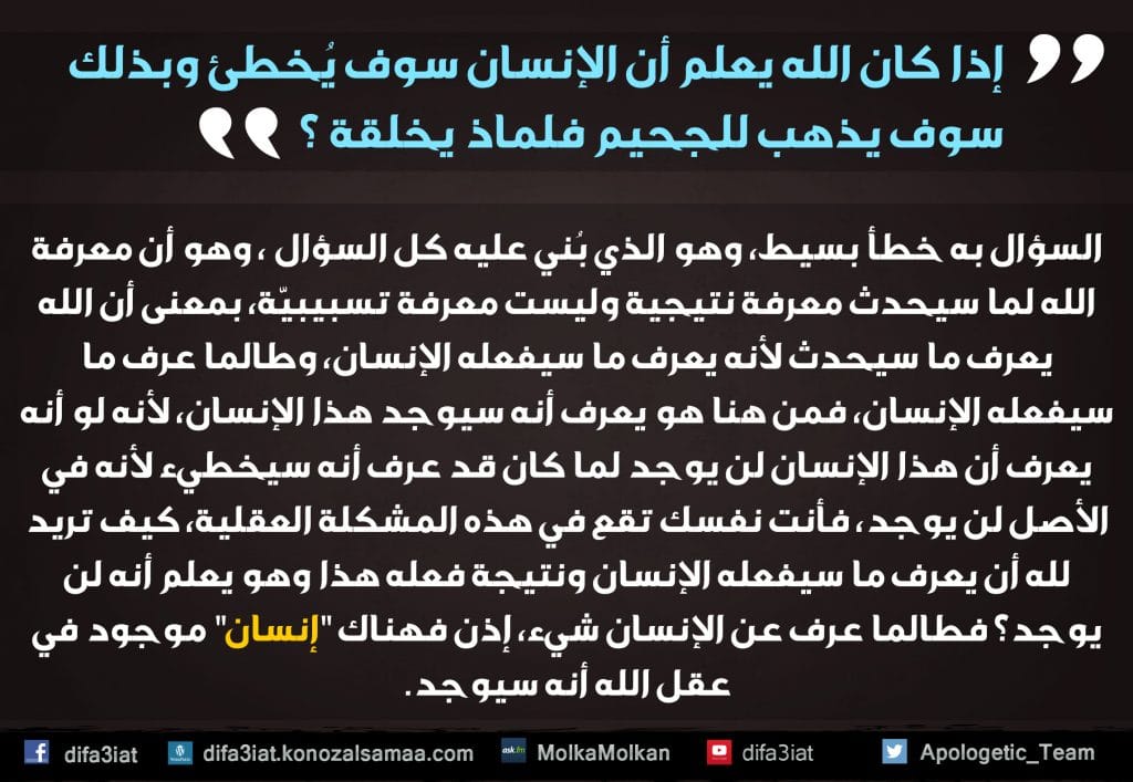 Q 22 20 إذا كان الله يعلم اني سأذهب للجحيم فلماذا خلقني؟