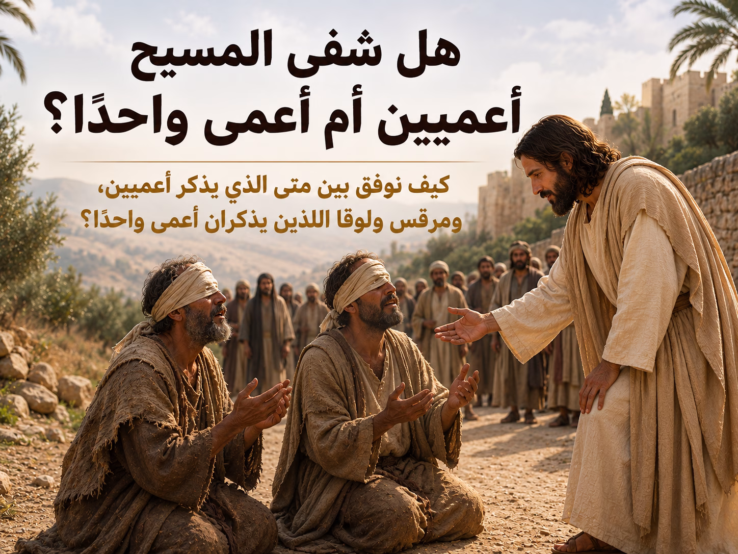 هل شفى المسيح أعميين أم أعمى واحدًا؟ كيف نوفق بين متى الذي يذكر أعميين، ومرقس ولوقا اللذين يذكران أعمى واحدًا؟ 1 هل شفى المسيح أعميين أم أعمى واحدًا؟ كيف نوفق بين متى الذي يذكر أعميين، ومرقس ولوقا اللذين يذكران أعمى واحدًا؟