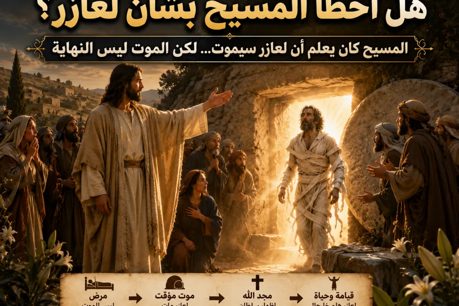 هل أخطأ المسيح حين قال إن مرض لعازر ليس للموت؟ يوحنا 11: 4 هل قال المسيح إن لعازر لن يموت ثم اعترف بعد ذلك أنه مات؟