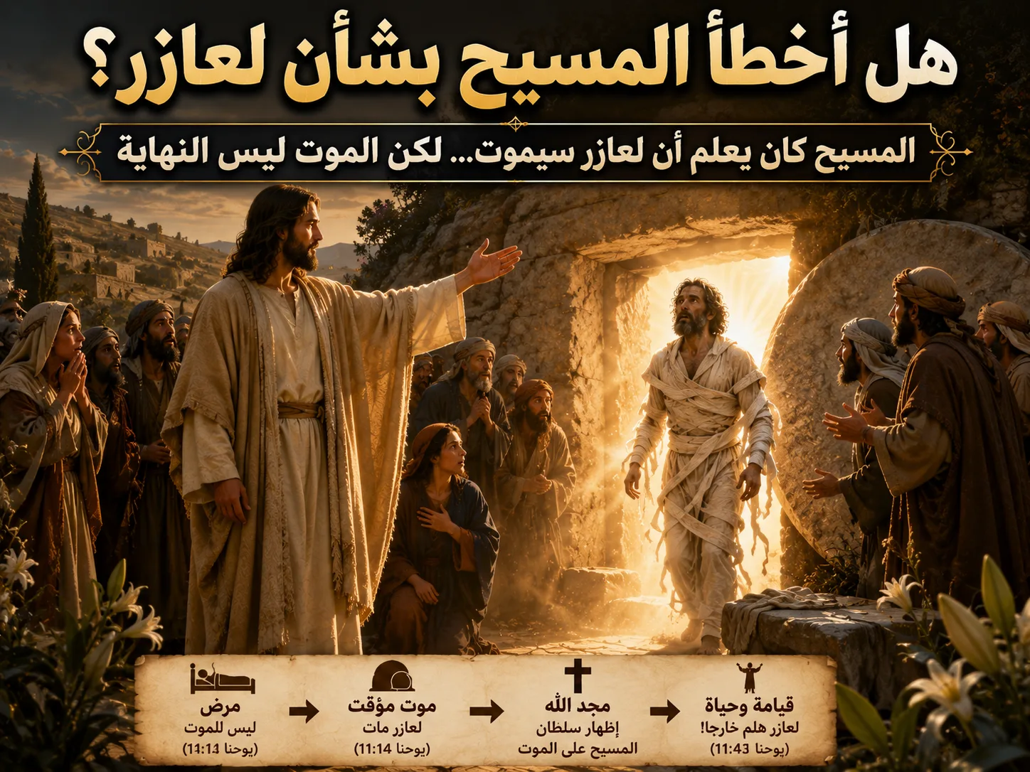 هل أخطأ المسيح حين قال إن مرض لعازر ليس للموت؟ يوحنا 11: 4 هل قال المسيح إن لعازر لن يموت ثم اعترف بعد ذلك أنه مات؟