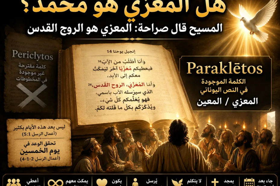 هل المعزّي الذي وعد به المسيح هو محمد؟ يوحنا 14: 16 الرد على شبهة يوحنا 14: 16 ويوحنا 14: 26 ويوحنا 16: 13-14 حول المعزّي والروح القدس