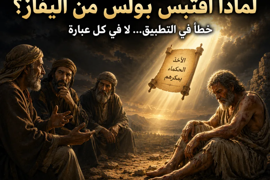 كيف اقتبس بولس من أليفاز مع أن الله وبّخه؟ 1 كورنثوس 3: 19 هل كل كلام أليفاز كان خطأ، أم أن بولس اقتبس عبارة صحيحة أقرّها الوحي؟