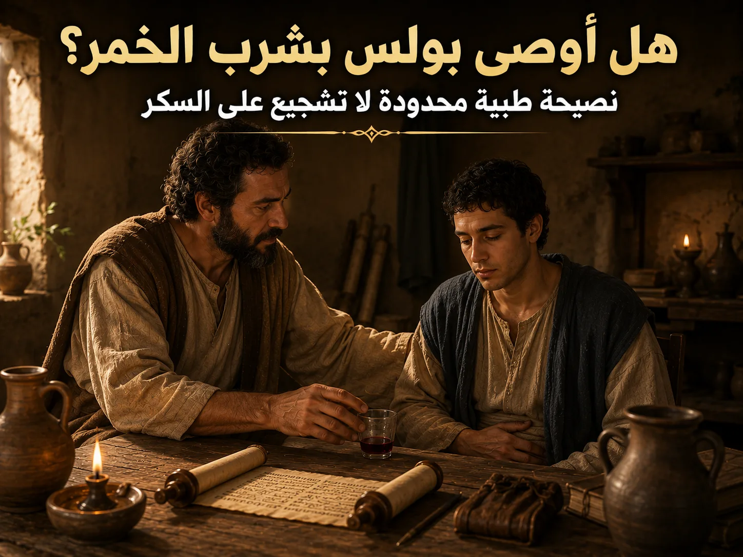 هل أوصى بولس المسيحيين بشرب الخمر؟ 1 تيموثاوس 5: 23 النص يتحدث عن استعمال قليل لغرض طبي، لا عن الشرب الاجتماعي أو السكر