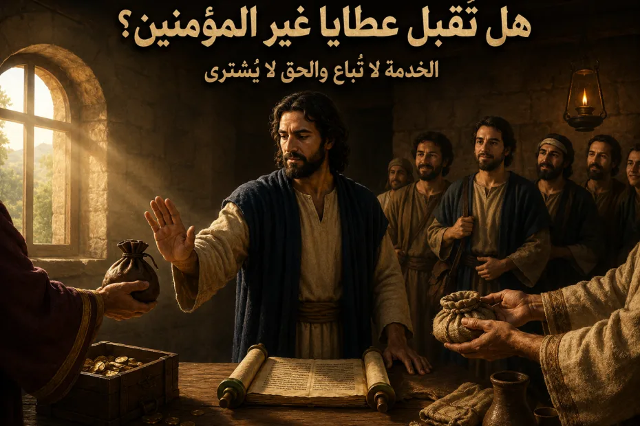 هل يجوز أخذ مال من غير المؤمنين لخدمة عمل الله؟ يوحنا الثالثة 7 عمل الله يعتمد على شعب الله، لكن قبول العطية بلا شروط ليس ممنوعًا دائمًا