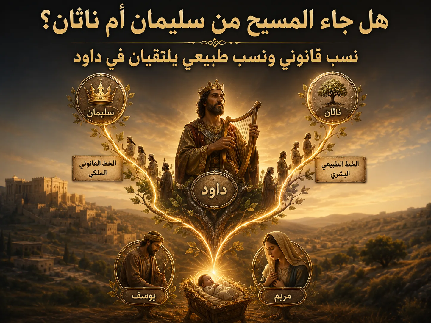 من أي ابن من أبناء داود جاء المسيح؟ سليمان أم ناثان؟ متى 1: 6 ولوقا 3: 31 1 من أي ابن من أبناء داود جاء المسيح؟ سليمان أم ناثان؟ متى 1: 6 ولوقا 3: 31 المسيح جاء من داود قانونيًا عبر سليمان، وطبيعيًا عبر ناثان