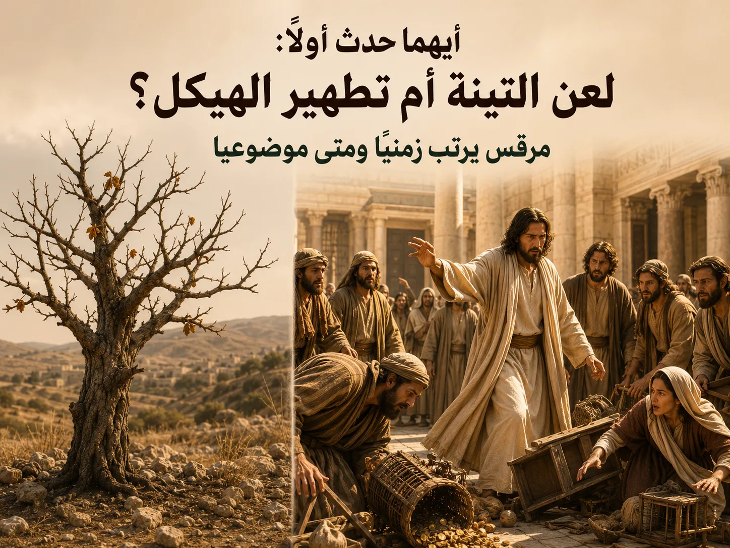 هل لعن المسيح التينة قبل تطهير الهيكل أم بعده؟ متى 21 ومرقس 11