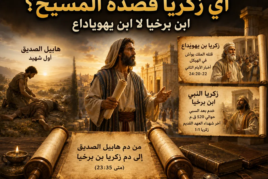 كيف يكون زكريا بن برخيا آخر الشهداء؟ وهل هو ابن يهوياداع؟ متى 23: 34-35 7 كيف يكون زكريا بن برخيا آخر الشهداء؟ وهل هو ابن يهوياداع؟ متى 23: 34-35