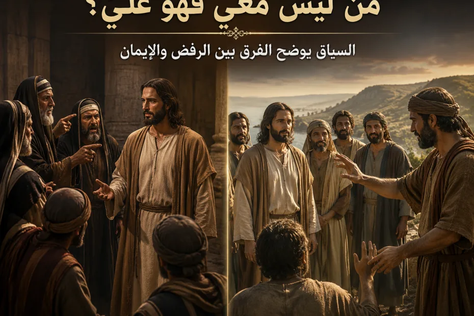 كيف نوفق بين «من ليس معي فهو عليّ» و«من ليس علينا فهو معنا»؟ لوقا 11: 23 ولوقا 9: 50 9 كيف نوفق بين «من ليس معي فهو عليّ» و«من ليس علينا فهو معنا»؟ لوقا 11: 23 ولوقا 9: 50